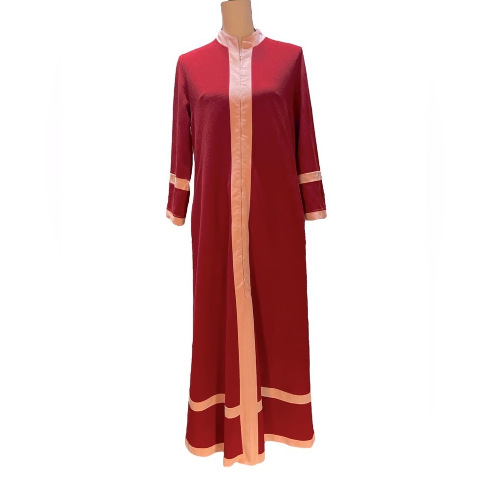 Vintage Vanity Fair Maroon Red Fleece Velour Half Zip Robe Housecoat Pockets